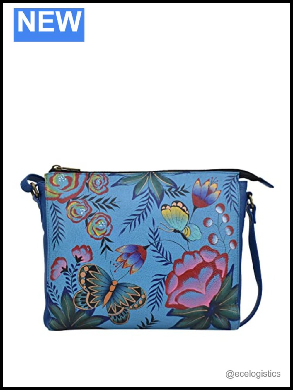 Hand-painted Genuine Leather Crossbody Bag with Adjustable Strap